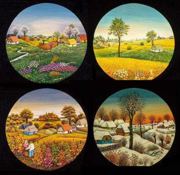 Naive Art Painting showing the four seasons in vivid colours